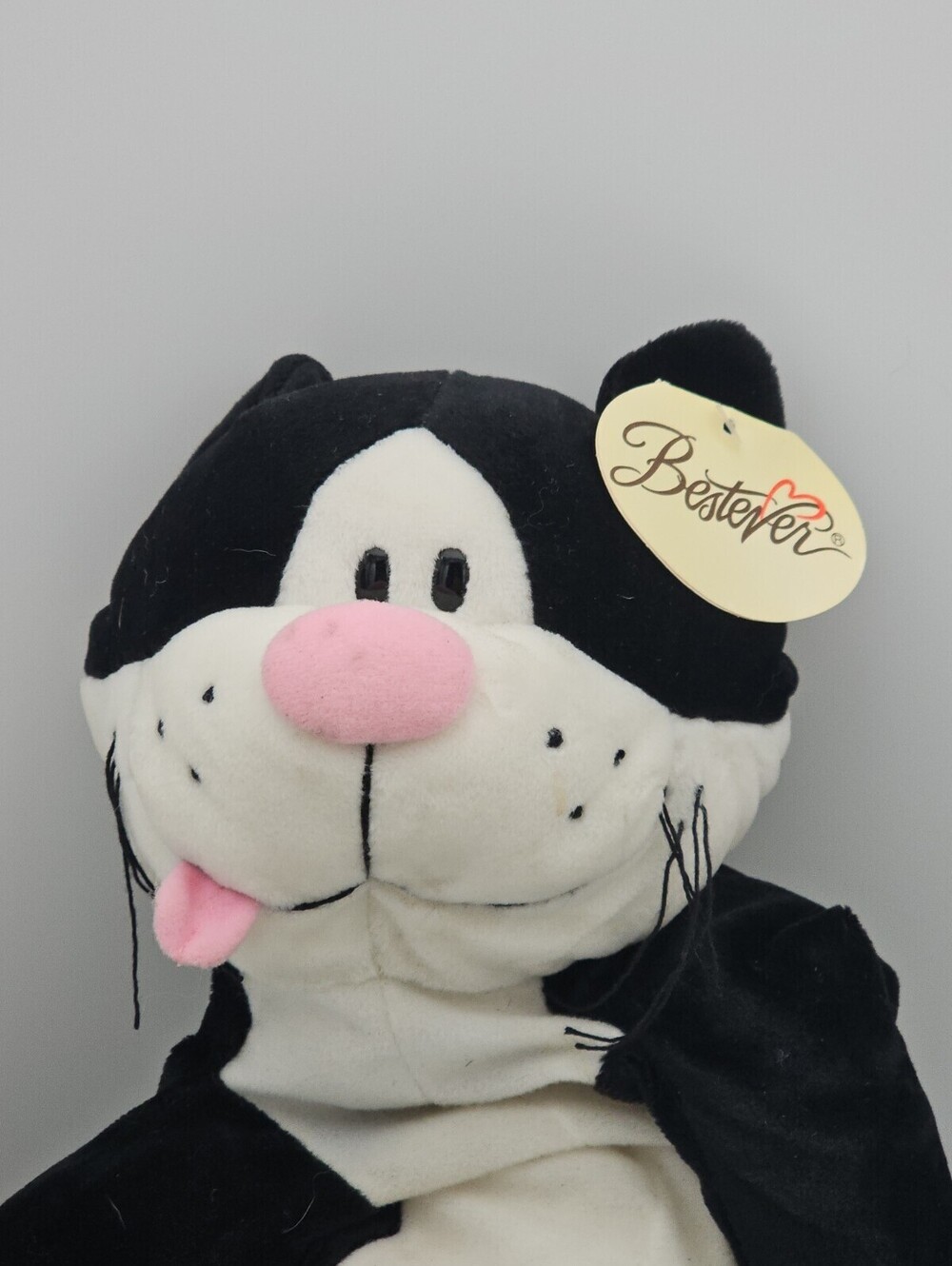 Vintage Setsu Bestever Lazy Cat Plush 24" Black White Tabby #90559 Weighted Tags